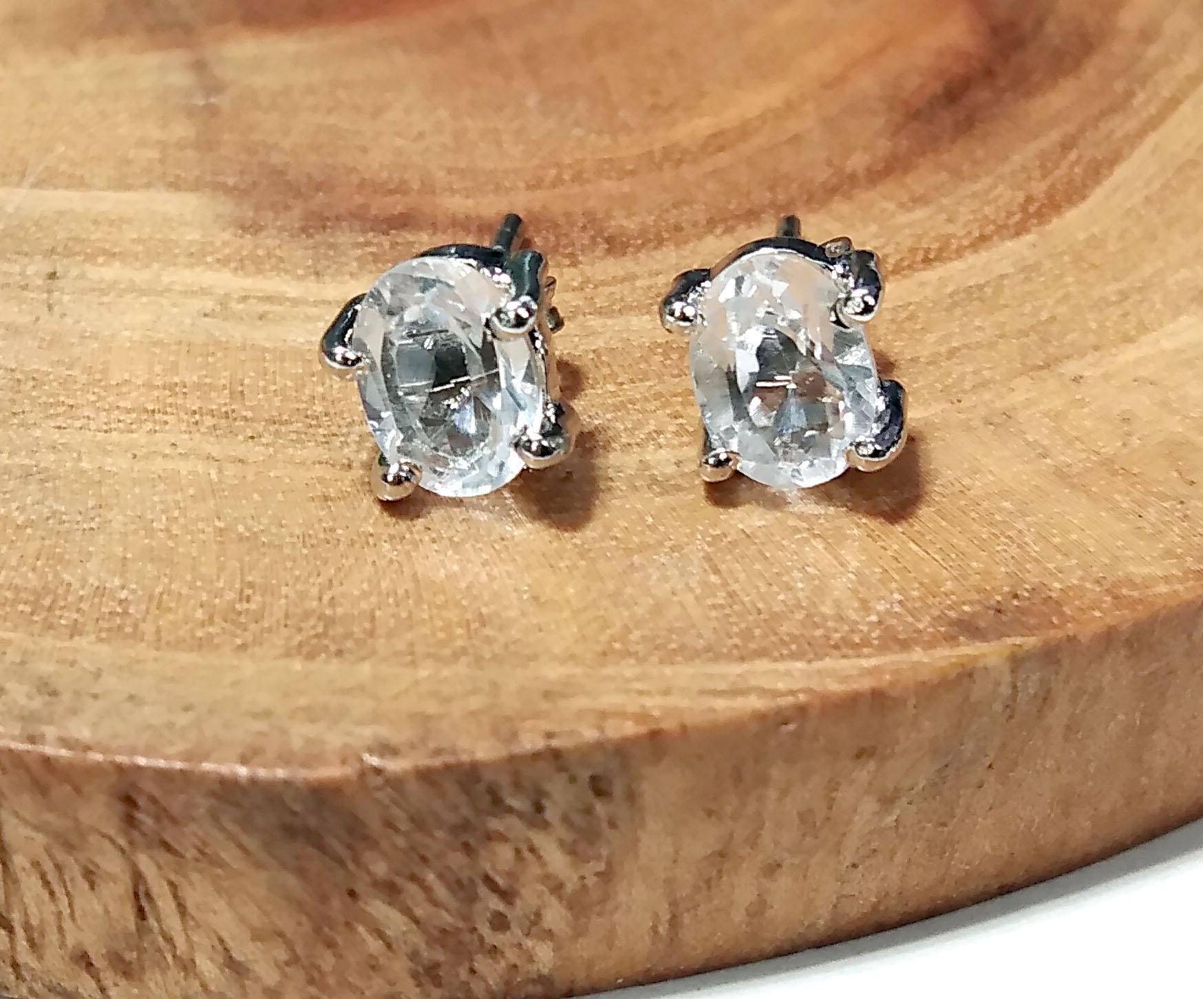 Beautiful White Topaz Faceted Stud Earrings, 925 Starling Silver Earring, Natural Topaz Gemstone Oval Shape Stone Size 7x5mm Gift For Her